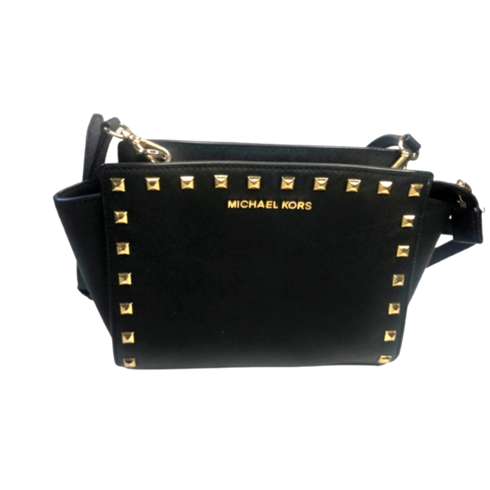 MICHAEL Michael Kors Selma Medium Studded Saffiano Leather Messenger Black